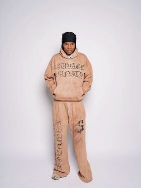 Men's Tan Graphic Sweat Joggers with Distressed Print